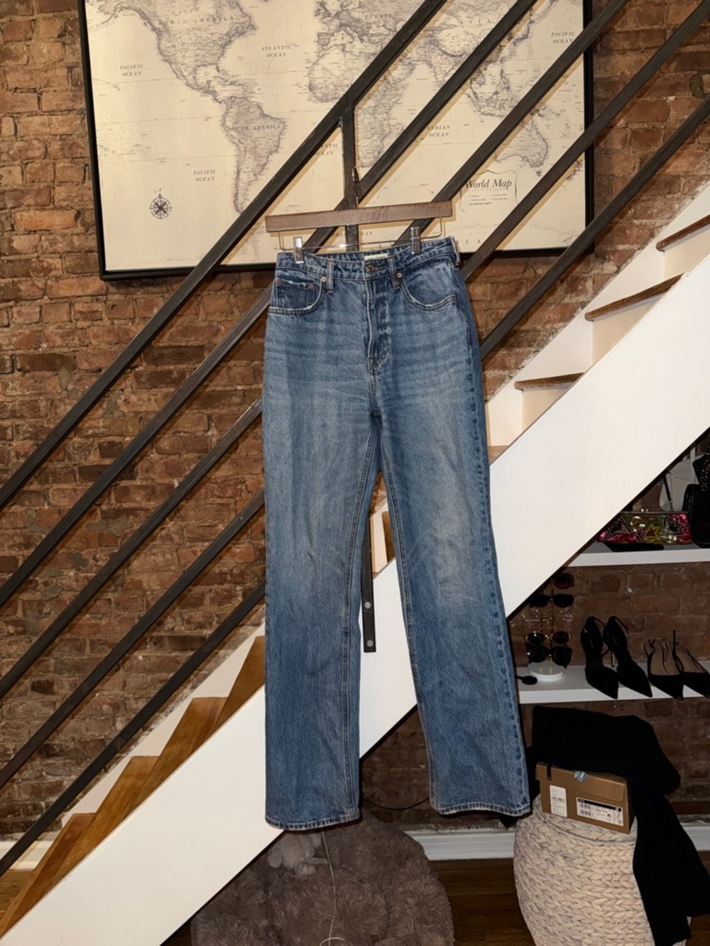 GRLFRND Straight Leg Jeans in Medium Blue Wash